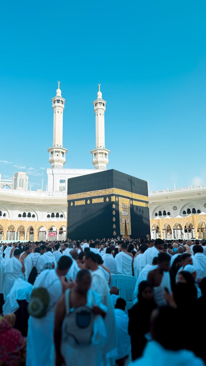 Thousands of pilgrims gather at the Kaaba in Mecca during the Hajj pilgrimage.
